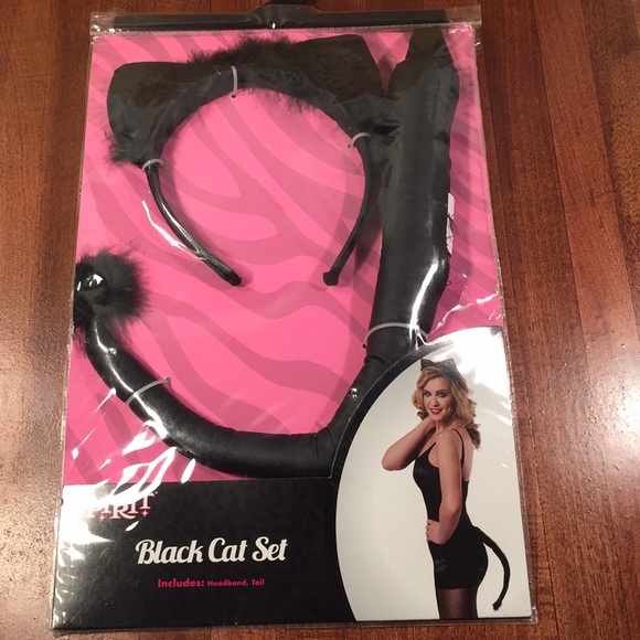 Spirits black cat set includes headband, tail. - Picture 1 of 6